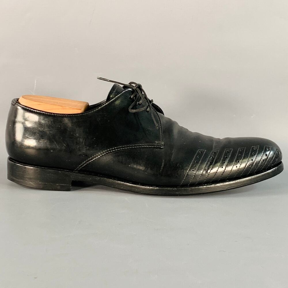 PRADA Size 7 Black Perforated Leather Derby Lace-Up Shoes - Picture 2 of 10